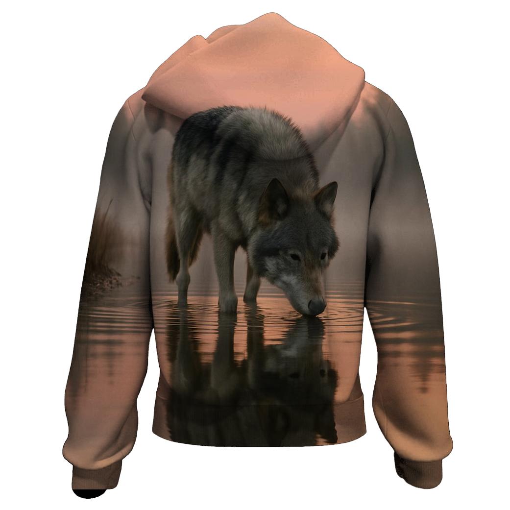Lone Wolf River Reflection embroidered hoodies