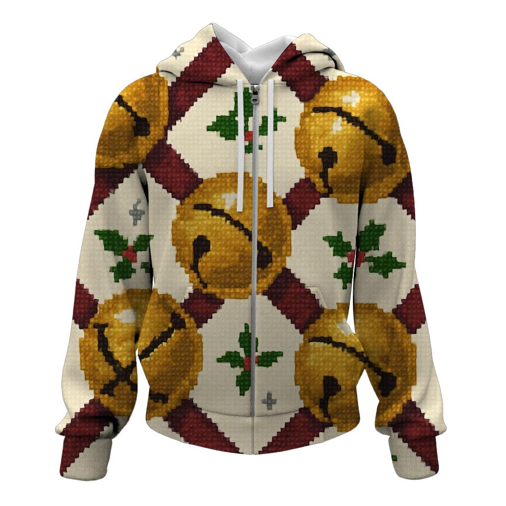 Sleigh Bell Crisscross Design zip-up hoodies
