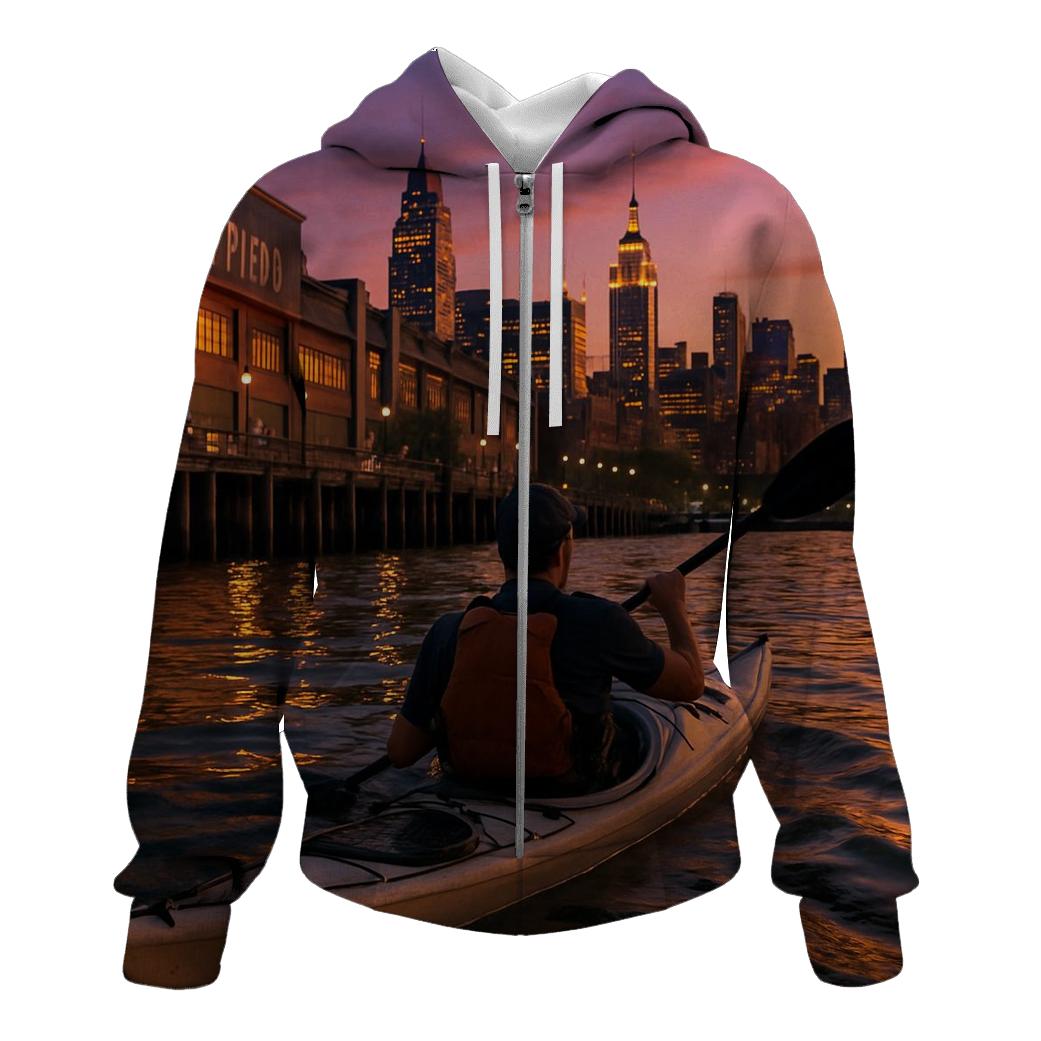 Sunset Kayak Paddle Along Chelsea Piers graphic hoodies