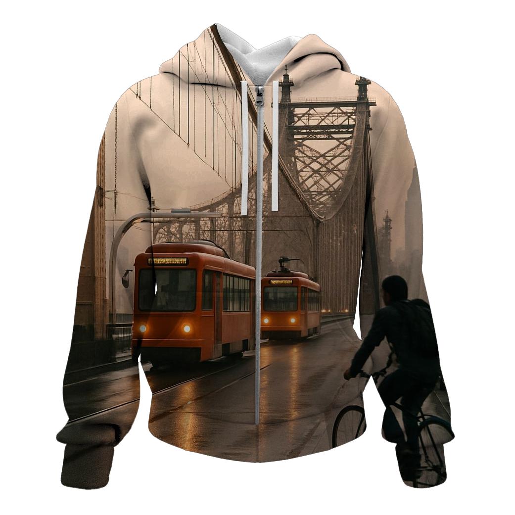 Queensborough Bridge Early Morning Commute embroidered hoodies