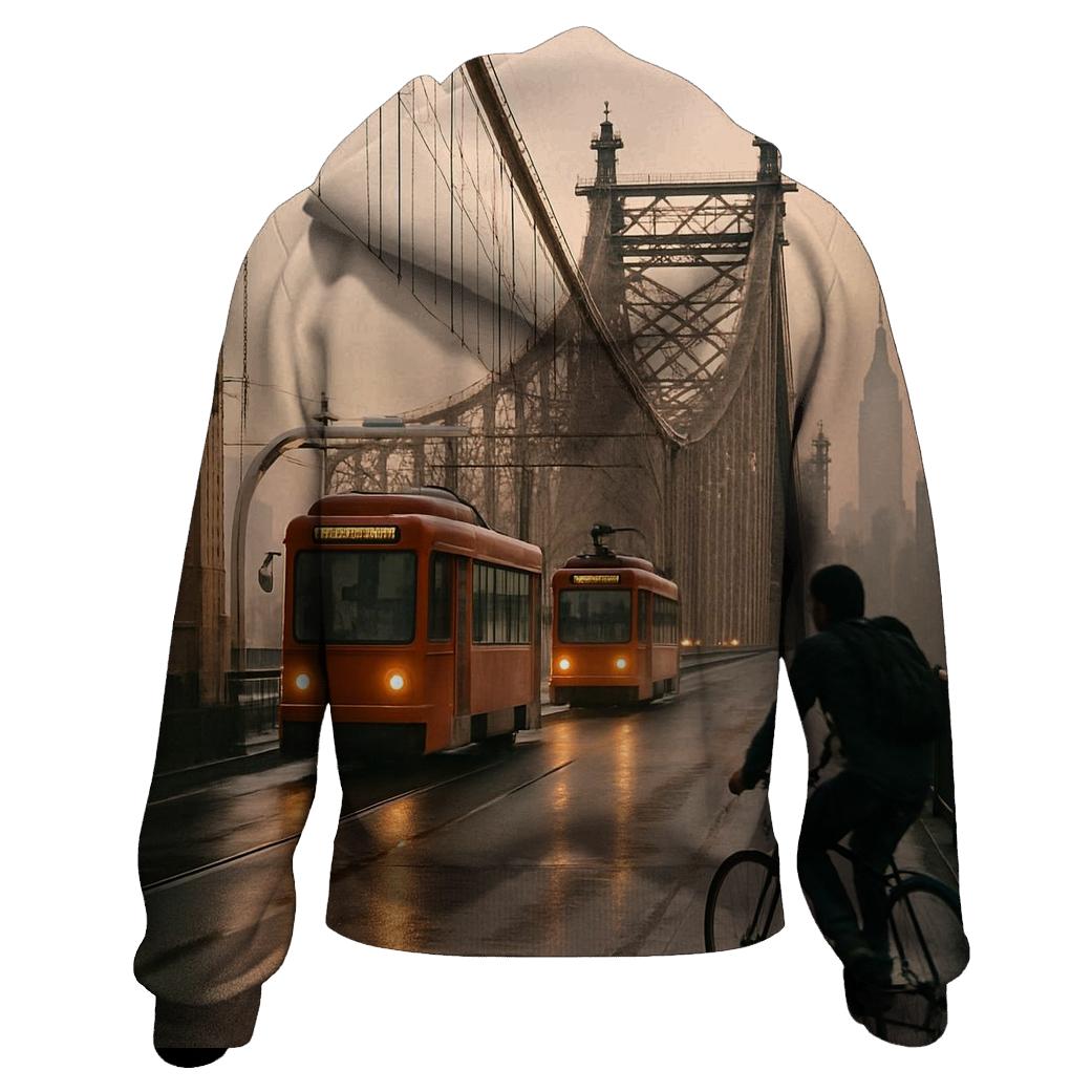 Queensborough Bridge Early Morning Commute embroidered hoodies