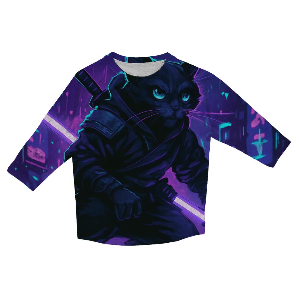 Neon Alley Samurai Cat casual three quarter sleeve shirts