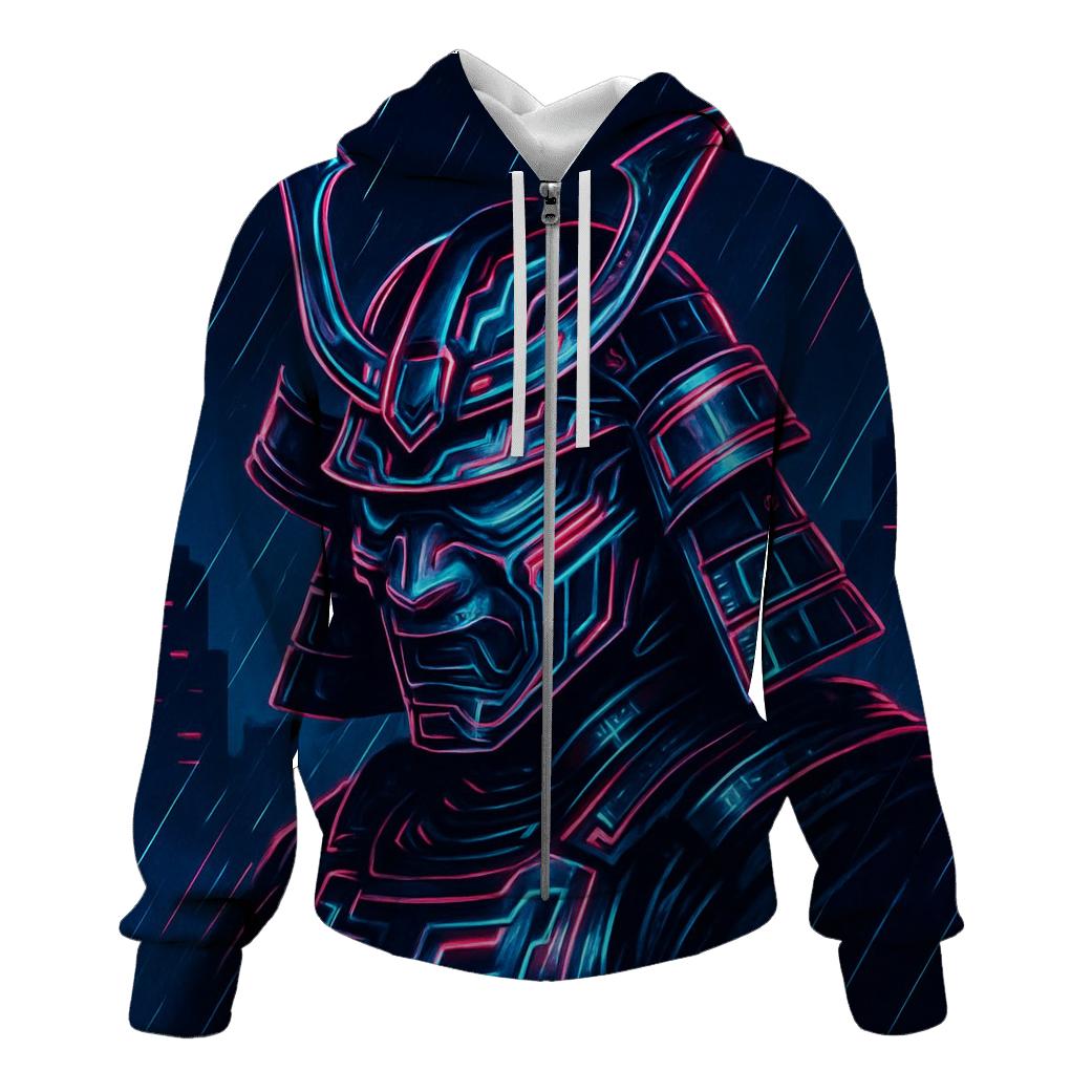Neon Cyber Samurai Emblem lightweight hoodies