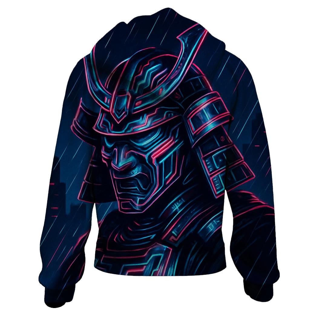Neon Cyber Samurai Emblem lightweight hoodies