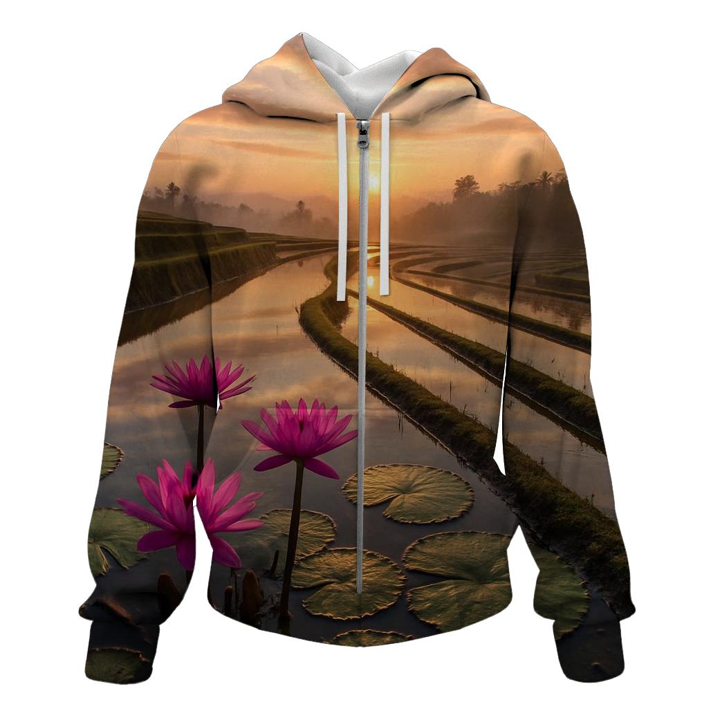 Rice Terraces Lotus Edge Sunrise heavyweight hoodies