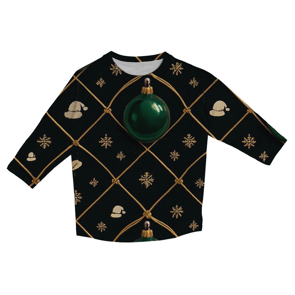 Green Ornament Lattice On Black Background printed three quarter sleeve shirts