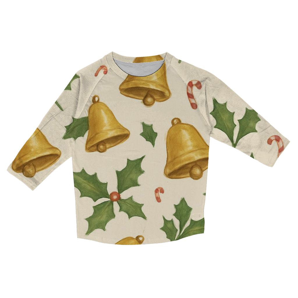 Golden Bell Scatter On Ivory Background casual three quarter sleeve shirts