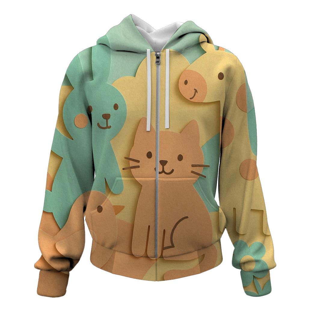 Playful Paper Cut Animals graphic hoodies