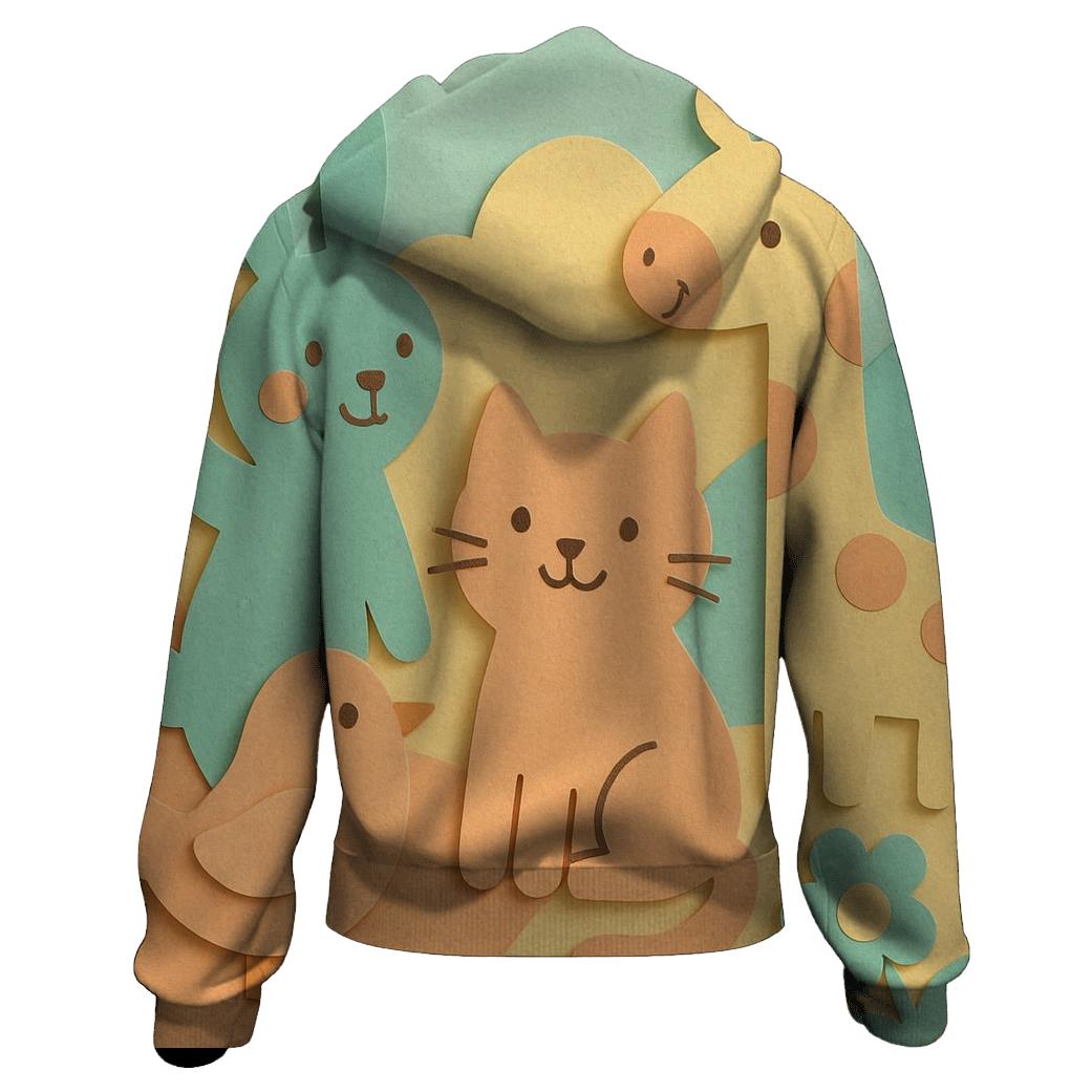 Playful Paper Cut Animals graphic hoodies