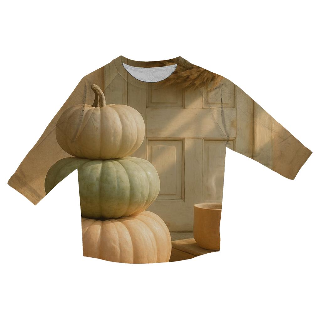 Sunlit Pumpkins On Front Porch personalized 3/4 sleeve tees