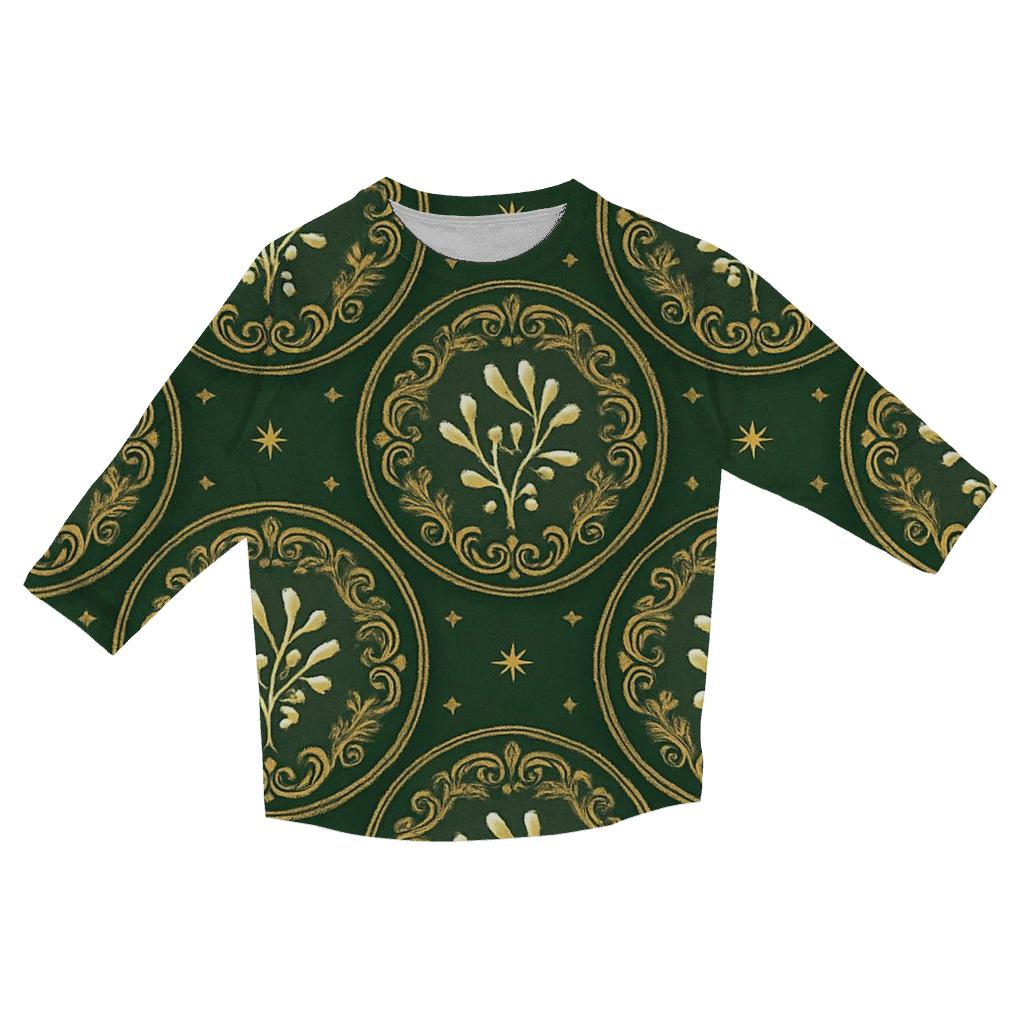 Mistletoe Medallion Radial On Green Background cotton quarter sleeve shirts