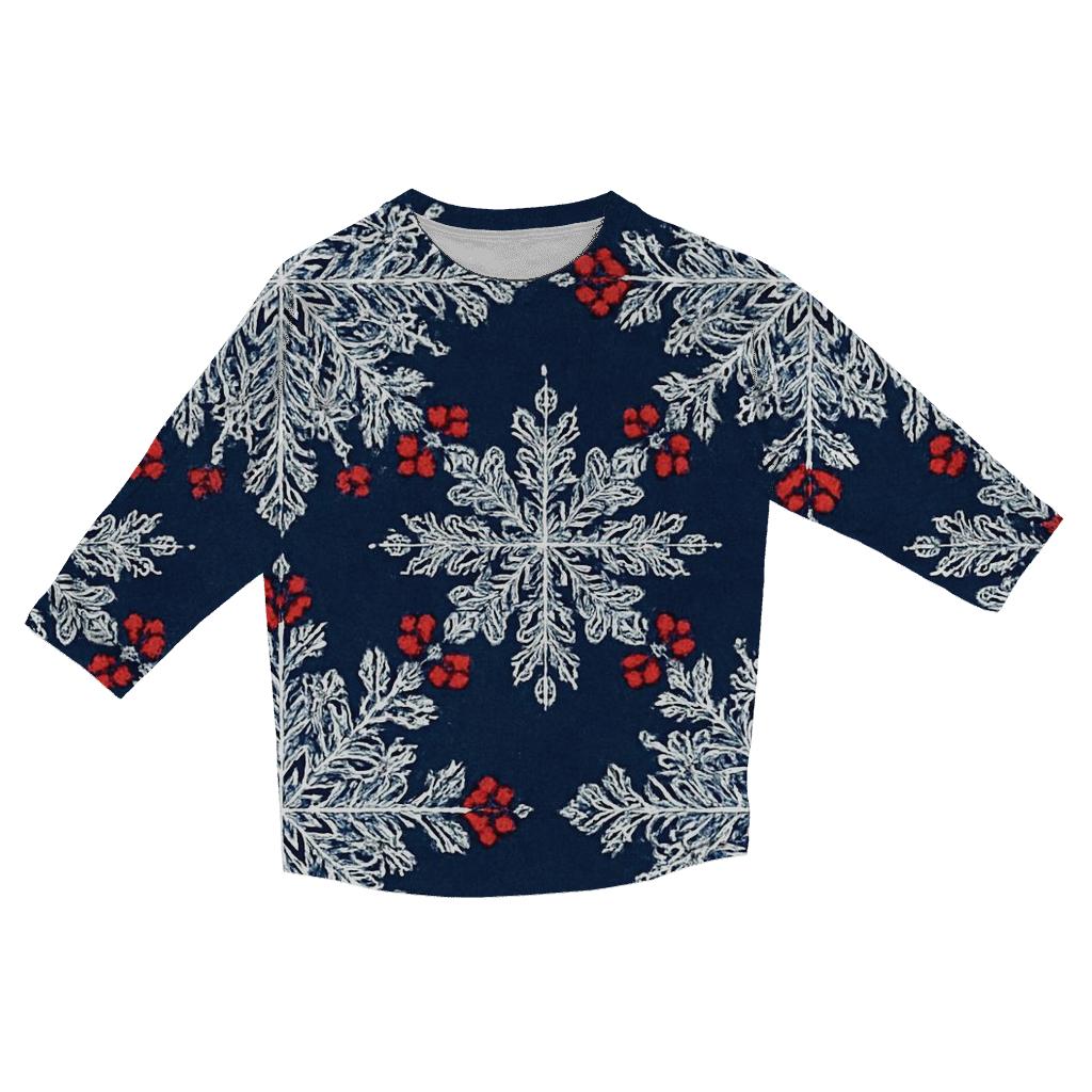 Snowflake Lace On Navy Blue Background stylish quarter sleeve tops