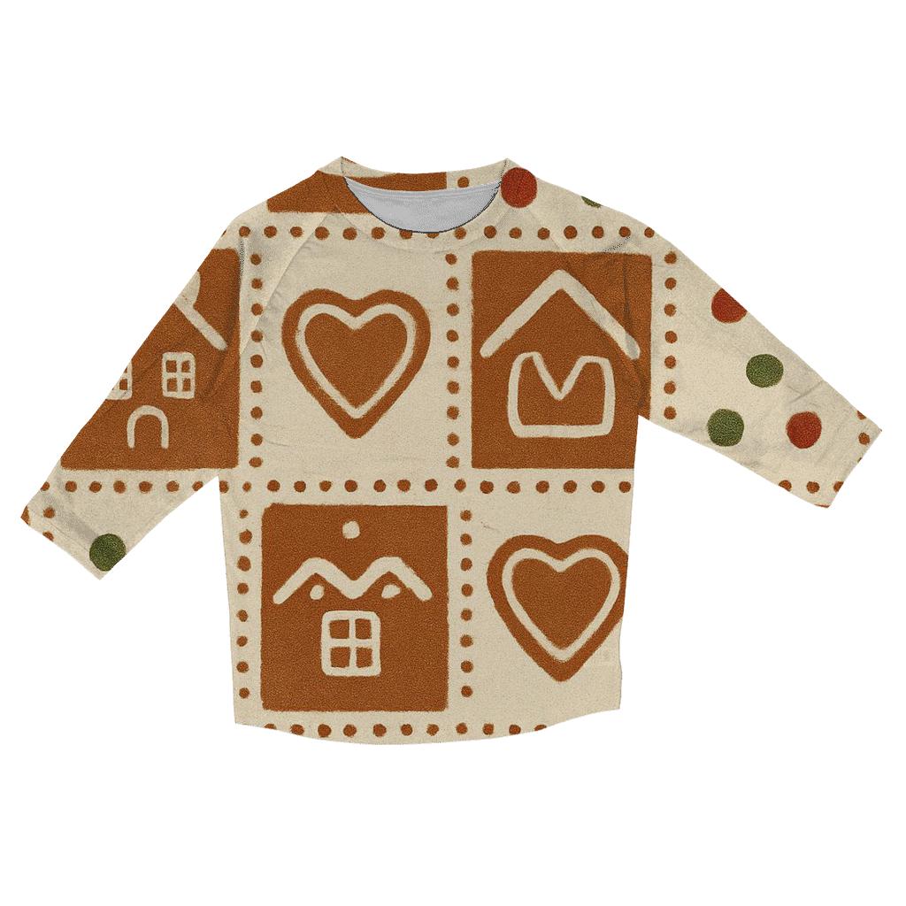 Gingerbread Tile Mosaic On Beige Background custom 3/4 sleeve shirts