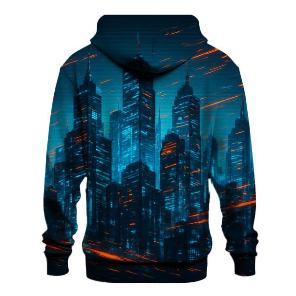 Digital Glitch Cityscape embroidered hoodies