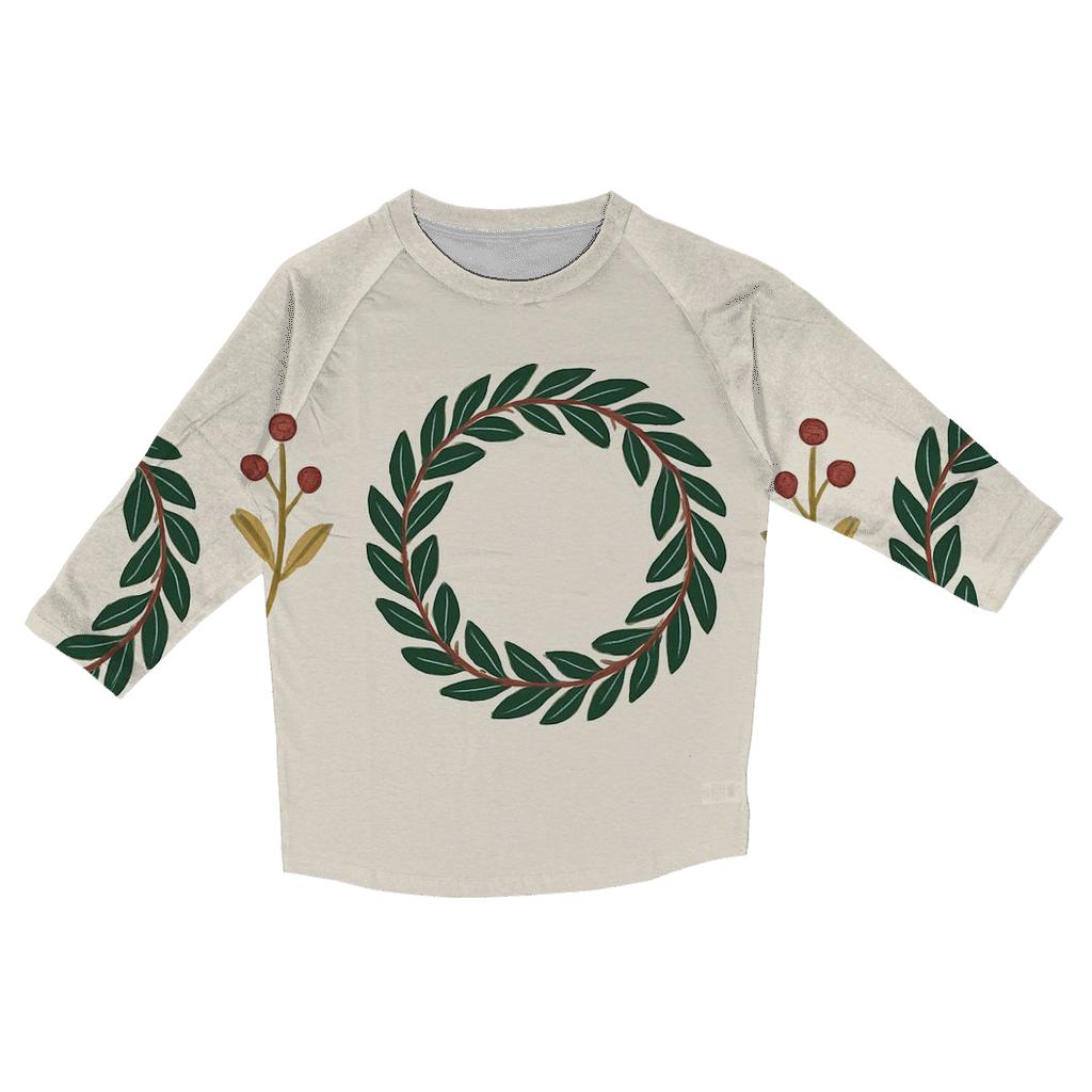 Wreath Border Alternating On Ivory Background fashion 3/4 sleeve shirts