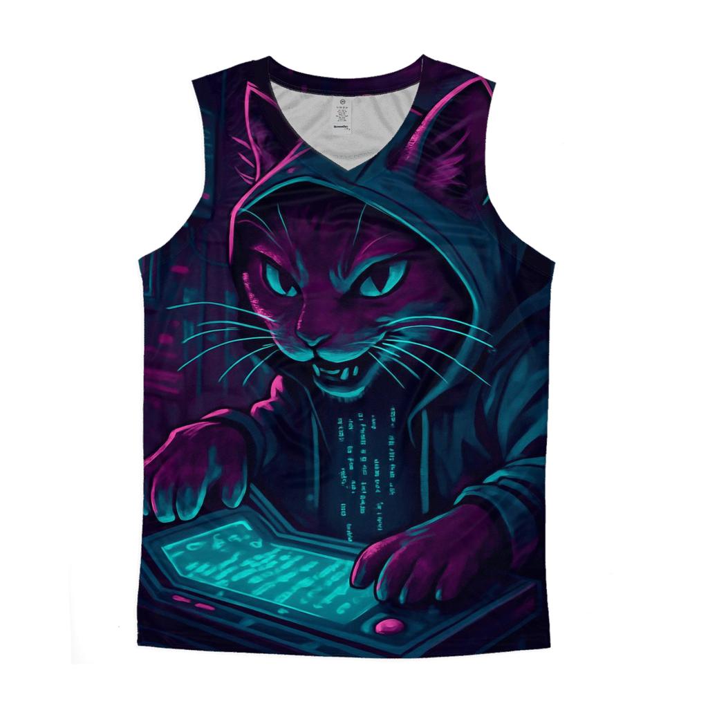 Arcade Neon Hacker Cat trendy fitted tank tops