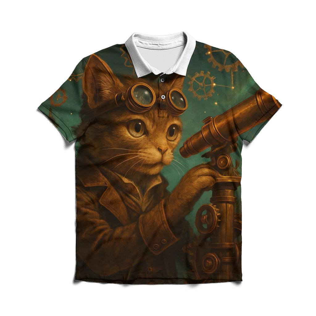 Clockwork Astronomer Cat classic pique polos