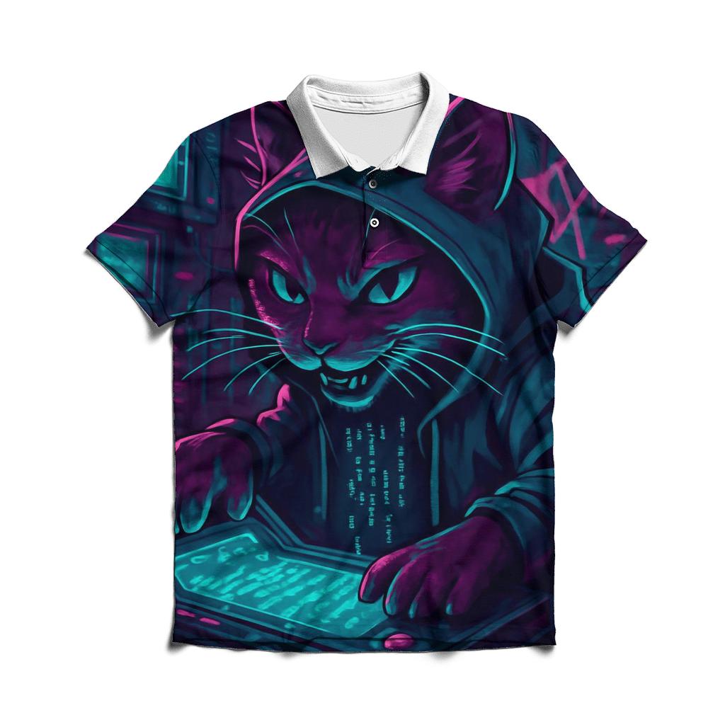 Arcade Neon Hacker Cat casual sports polo shirts