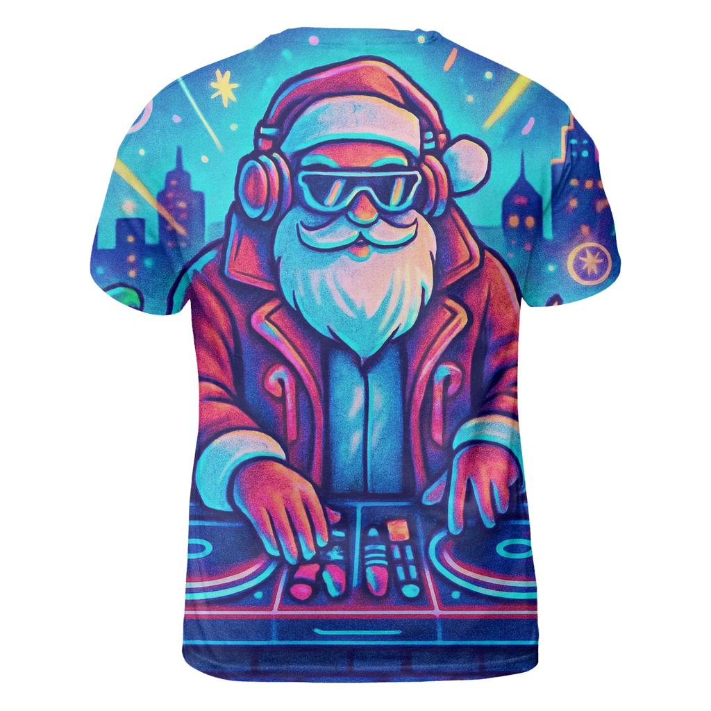Neon Night Santa DJ artistic all-over print tops
