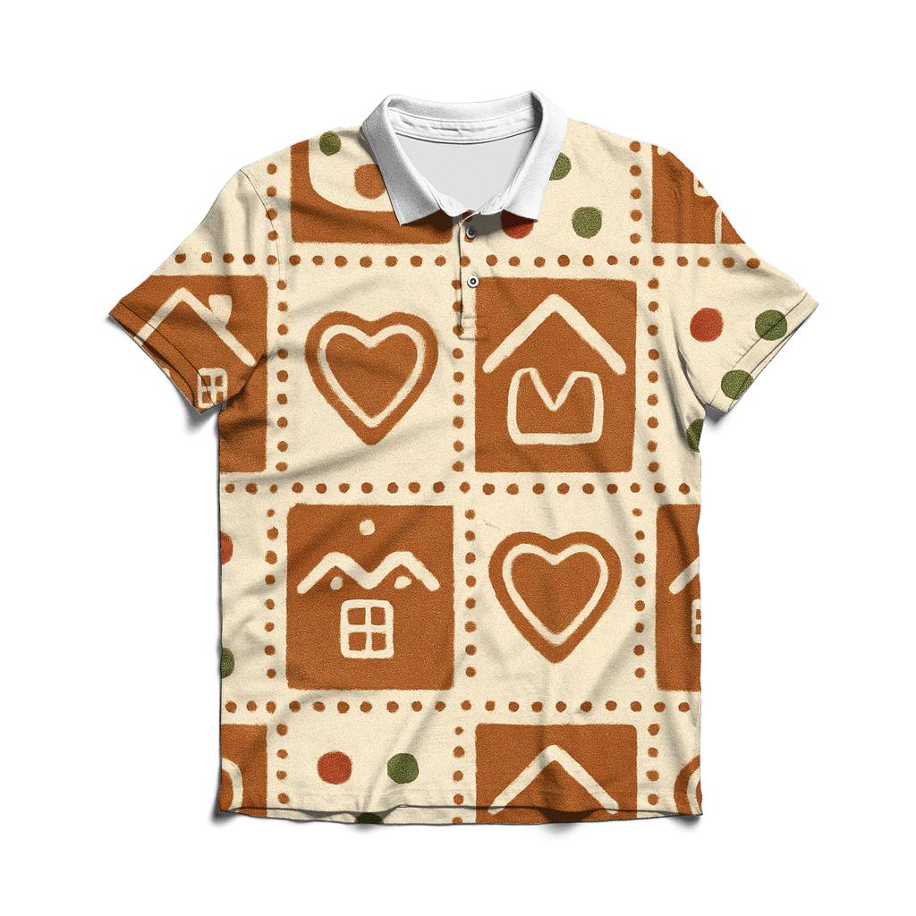 Gingerbread Tile Mosaic On Beige Background branded logo polo shirts