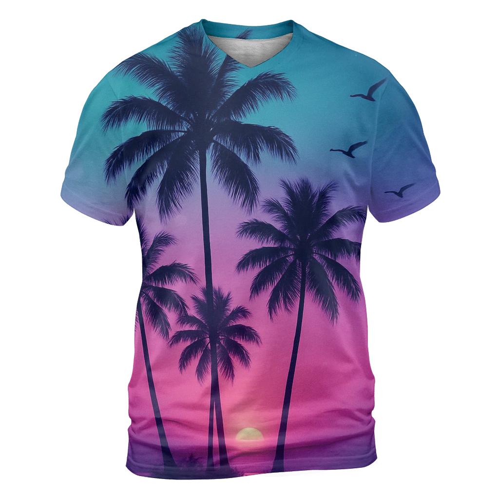 Neon Palm Afterglow creative print fashion shirts