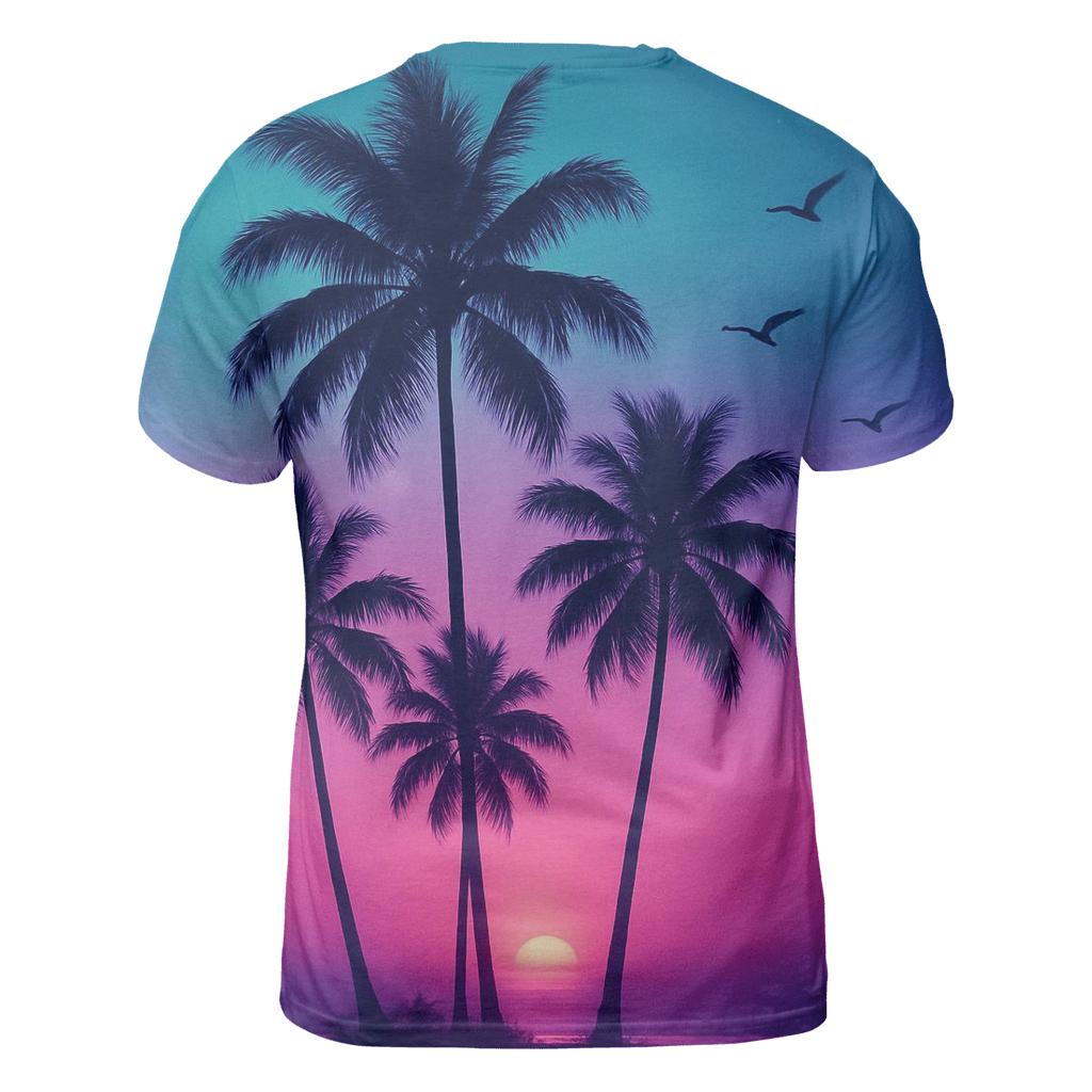 Neon Palm Afterglow creative print fashion shirts