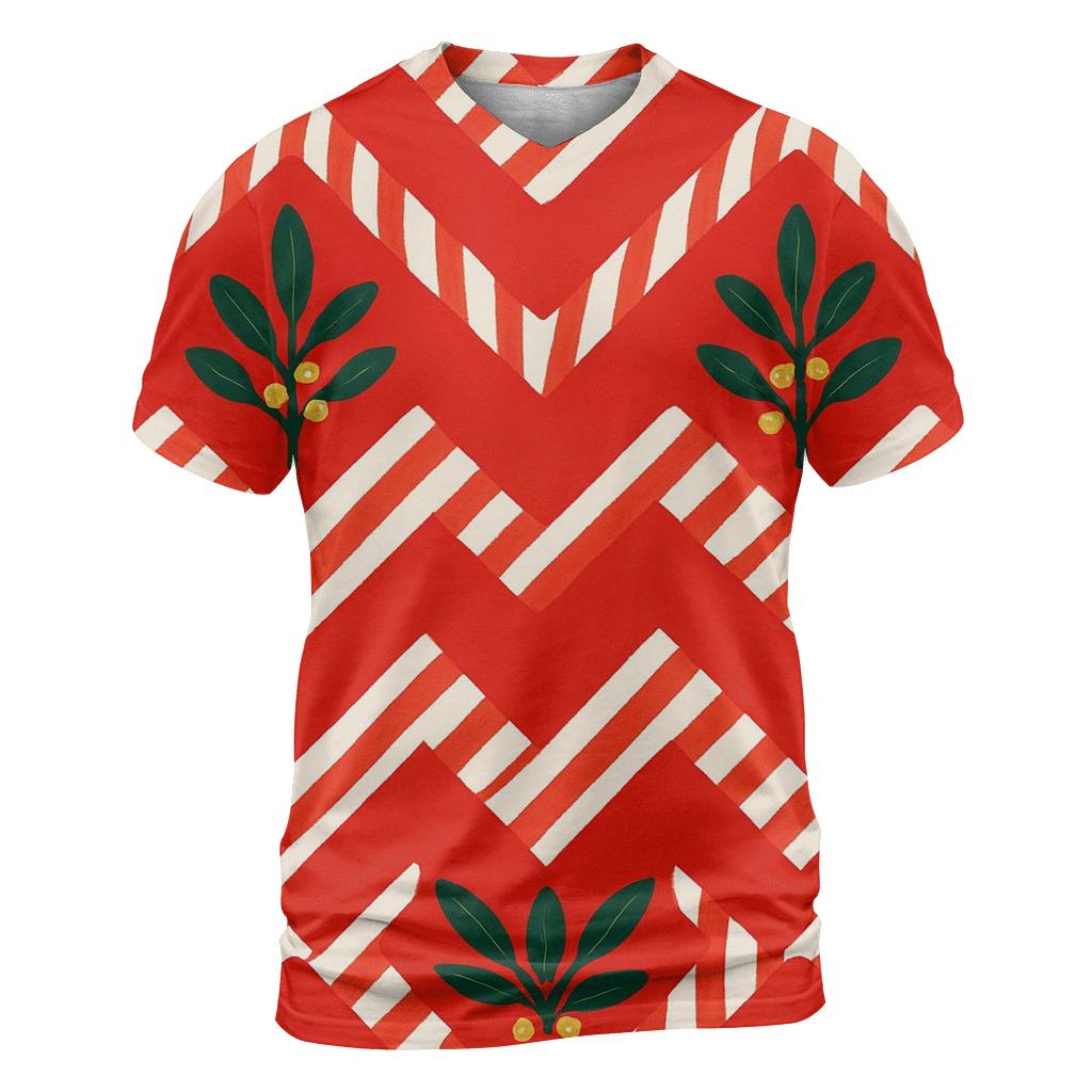 Candy Cane Chevron On Red Background vibrant all-over design tees