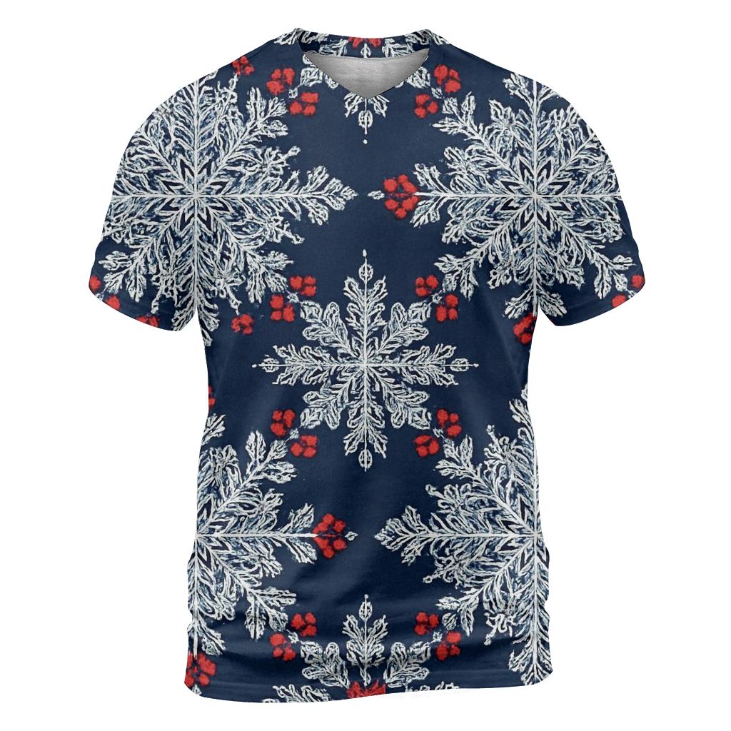 Snowflake Lace On Navy Blue Background creative print fashion shirts