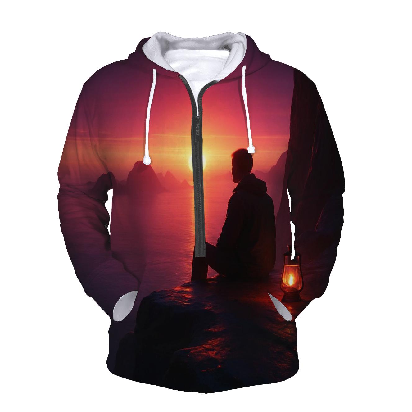 Crimson Twilight Overlook zip-up hoodies
