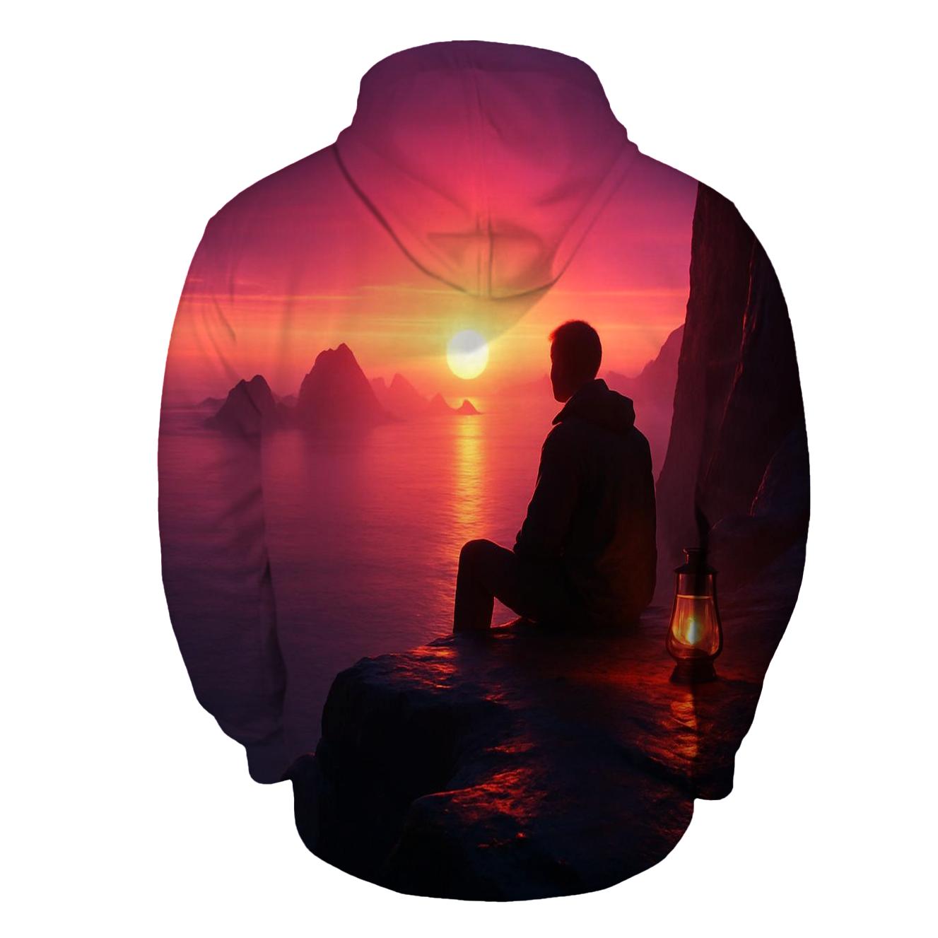 Crimson Twilight Overlook zip-up hoodies