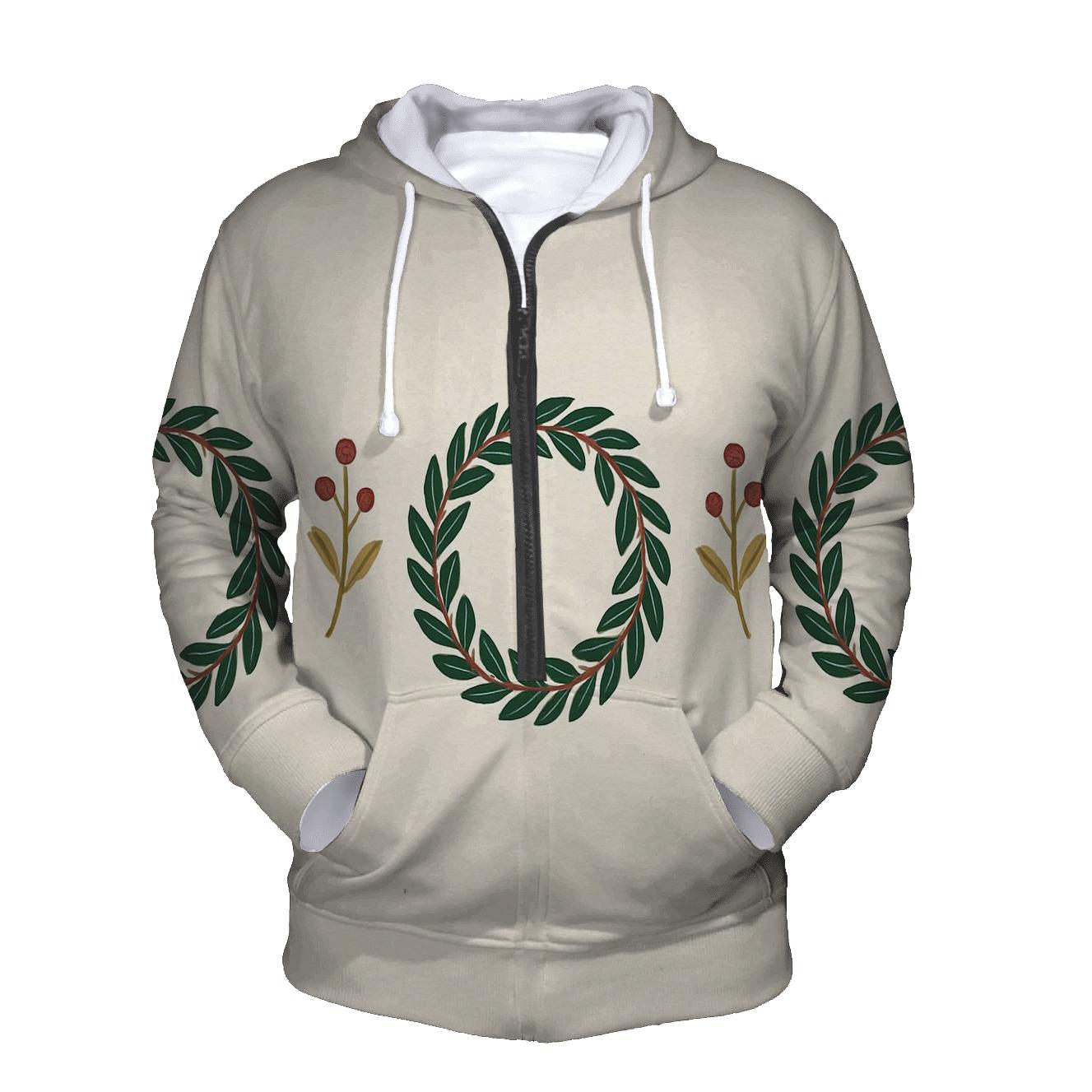 Wreath Border Alternating On Ivory Background zip-up hoodies