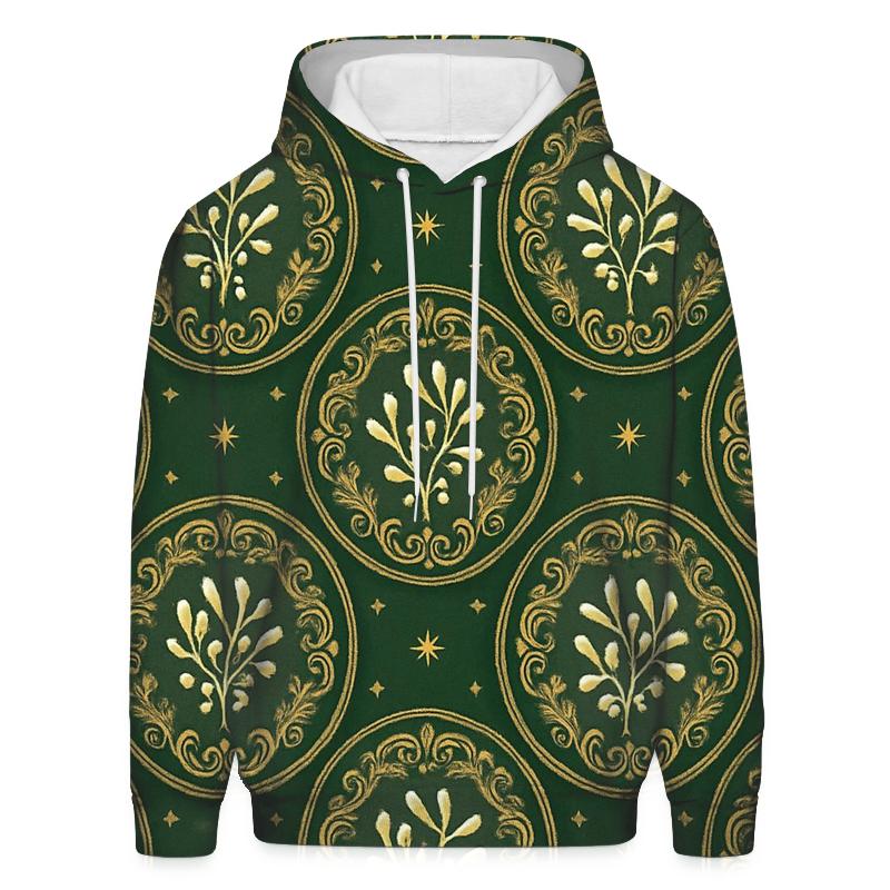 Mistletoe Medallion Radial On Green Background heavyweight hoodies