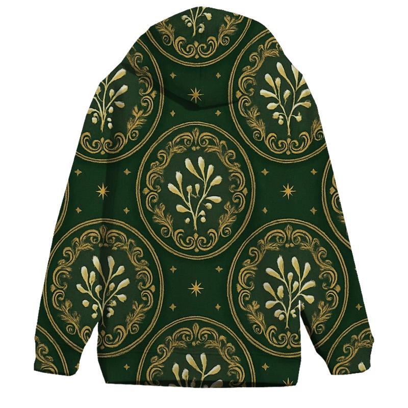 Mistletoe Medallion Radial On Green Background heavyweight hoodies