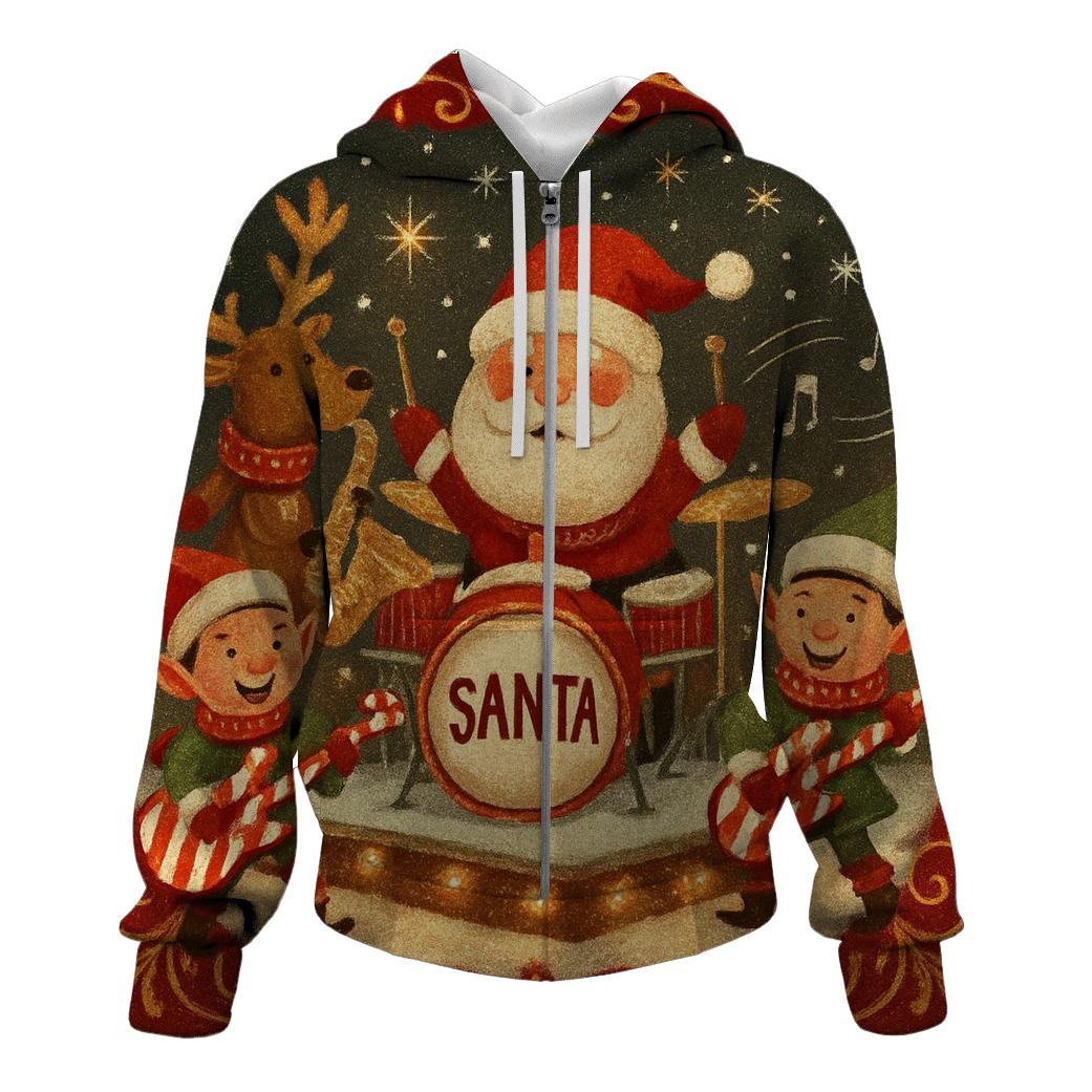 Santa Sleigh Garage Band premium hoodies