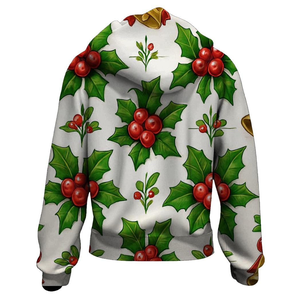 Red Holly Grid On White Background zip-up hoodies
