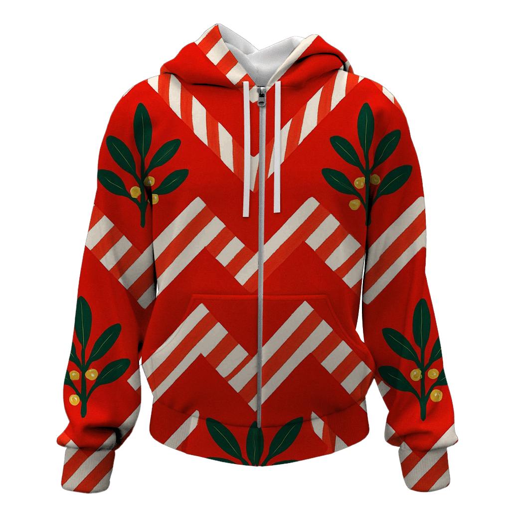 Candy Cane Chevron On Red Background printed hoodies