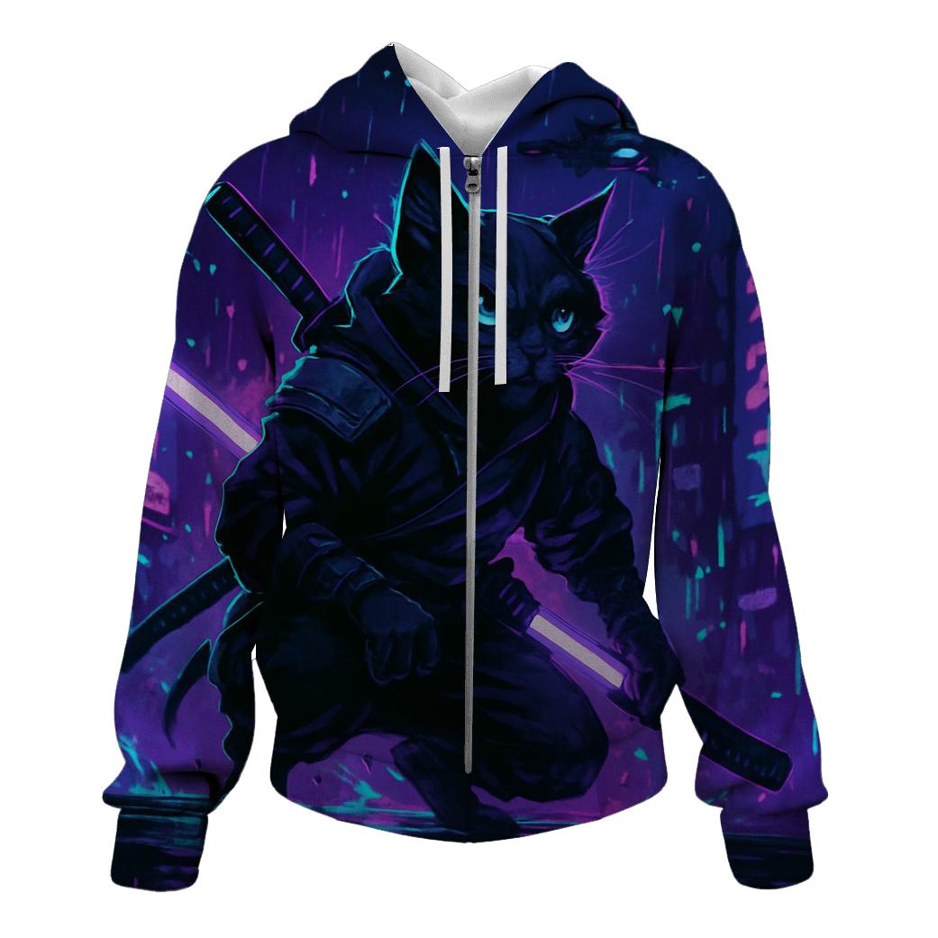 Neon Alley Samurai Cat lightweight hoodies
