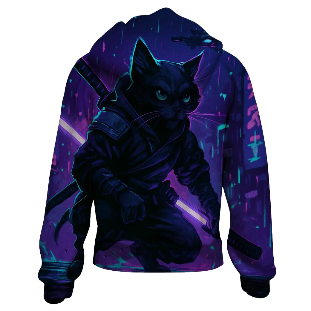 Neon Alley Samurai Cat lightweight hoodies