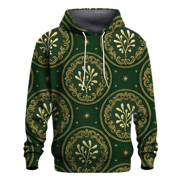 Mistletoe Medallion Radial On Green Background lightweight hoodies