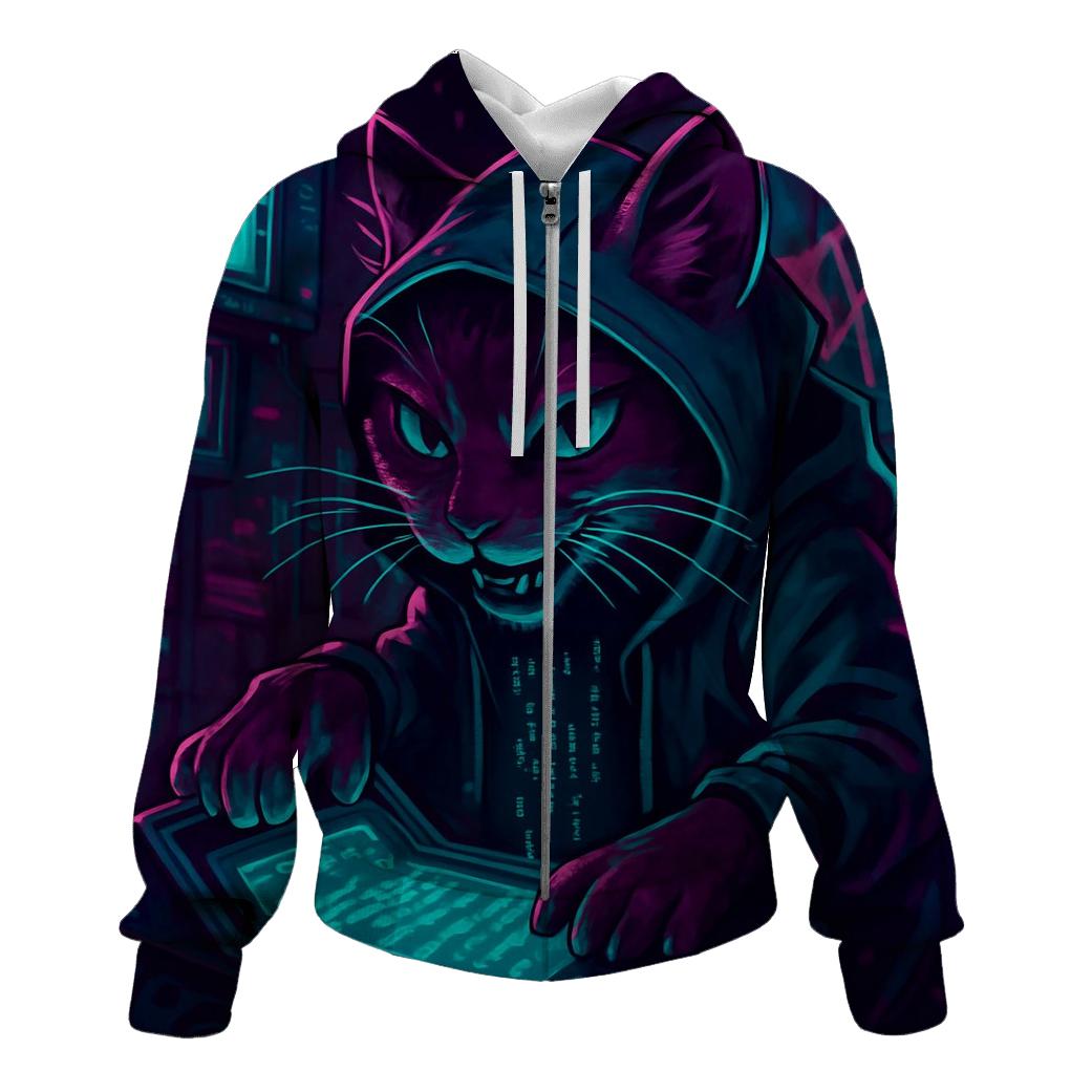 Arcade Neon Hacker Cat lightweight hoodies