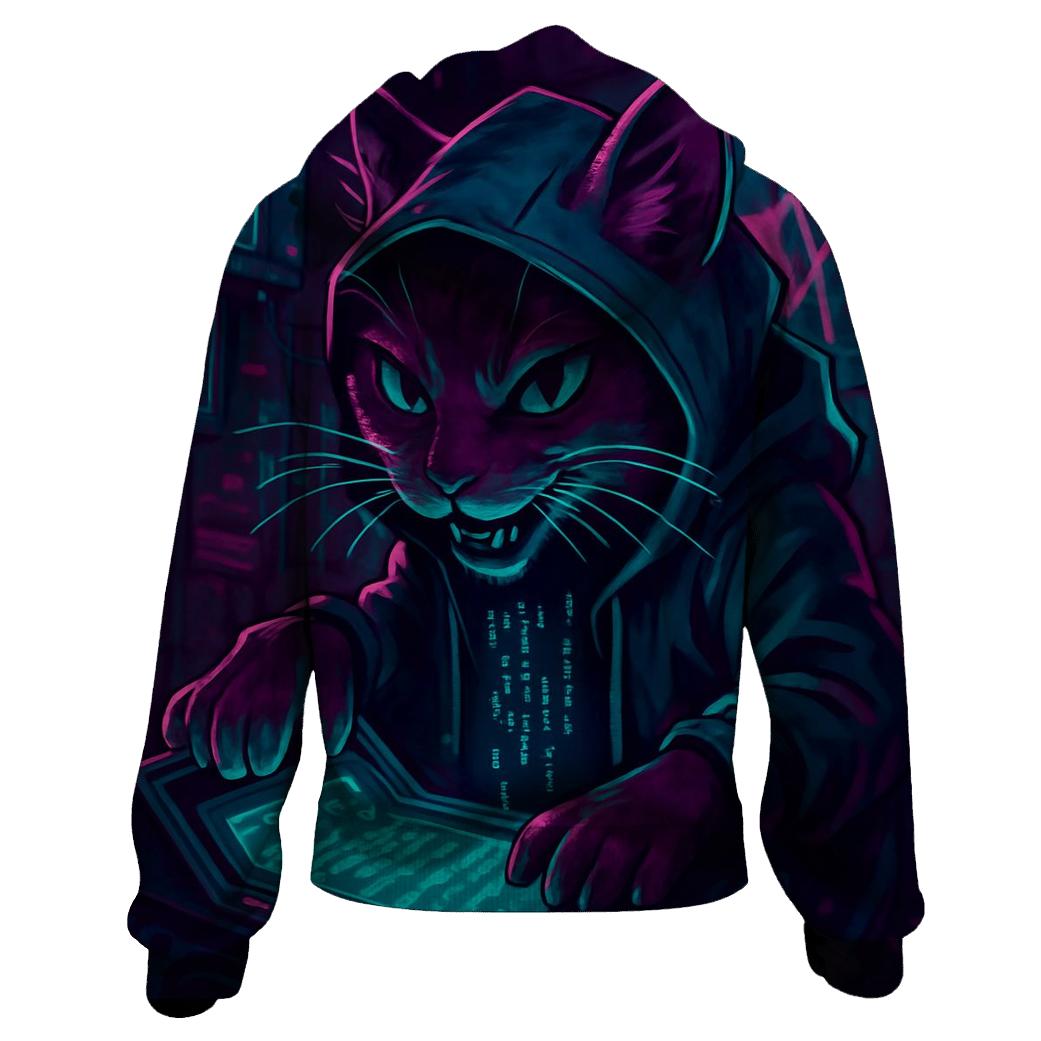 Arcade Neon Hacker Cat lightweight hoodies