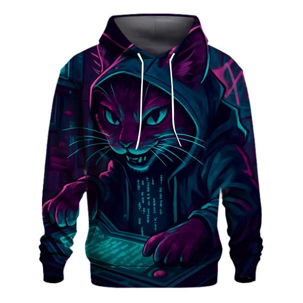 Arcade Neon Hacker Cat embroidered hoodies