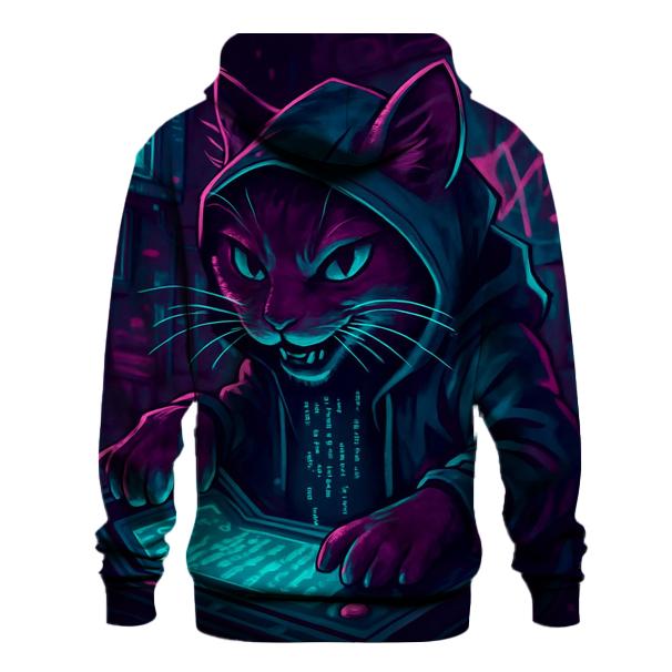 Arcade Neon Hacker Cat embroidered hoodies