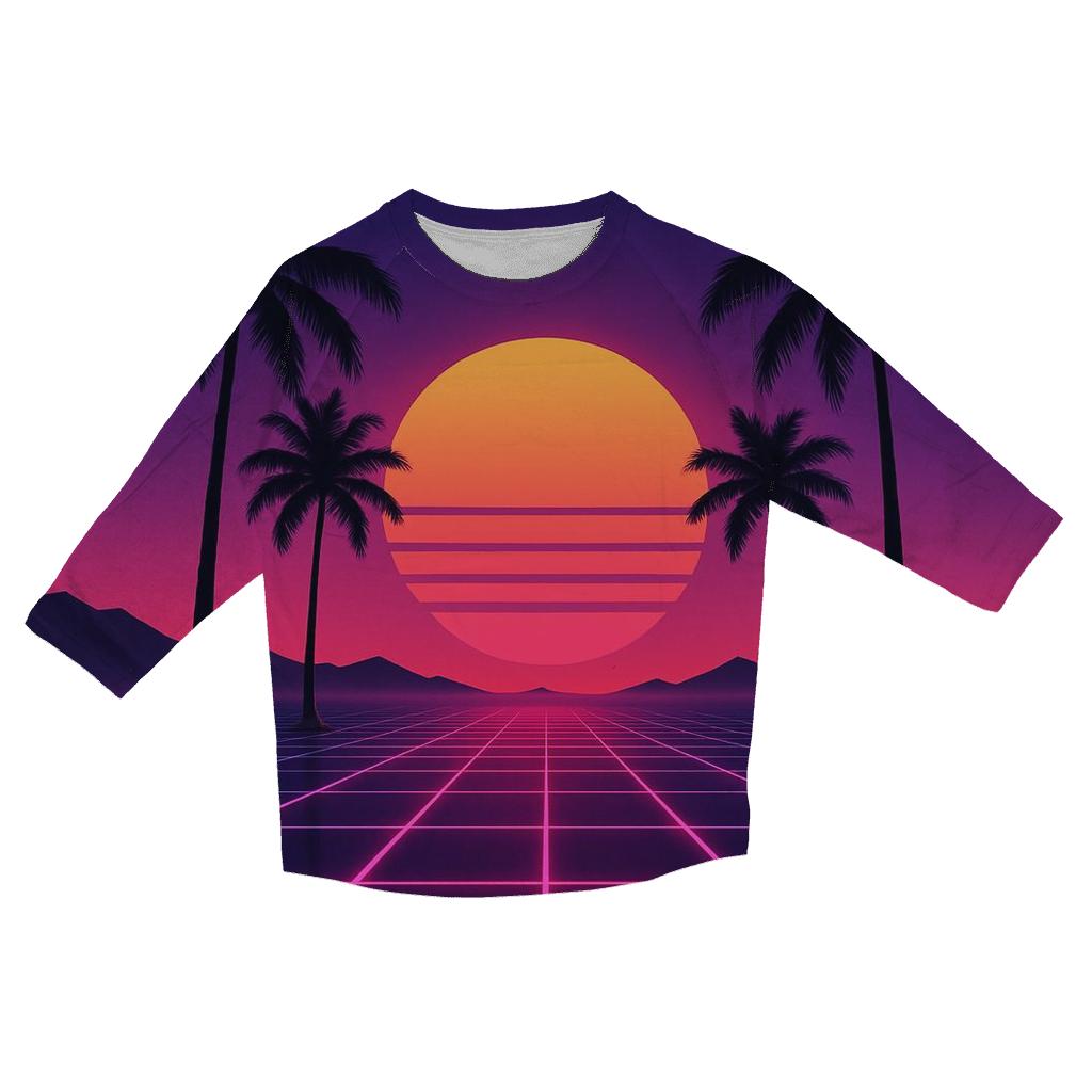 Neon Grid Sunset cotton quarter sleeve shirts