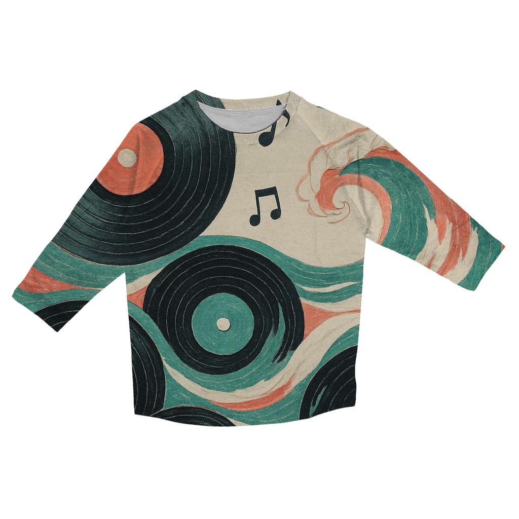 Vinyl Wave Collage trendy 3/4 sleeve tops