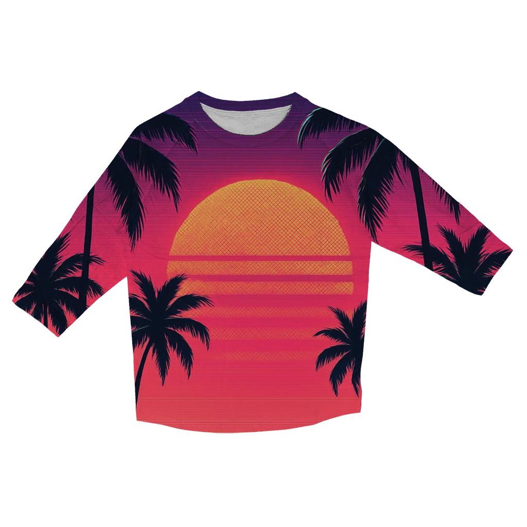 Retro Wave Sunset Palms designer 3/4 sleeve blouses