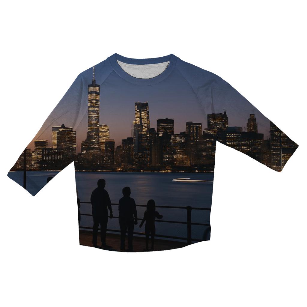 Twilight Panorama From Governors Island Pier fashion 3/4 sleeve shirts