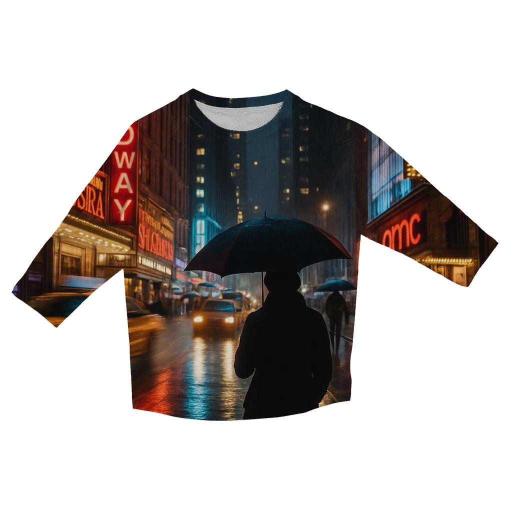 Rain-slick Broadway At Night With Taxi Trails fashion 3/4 sleeve shirts