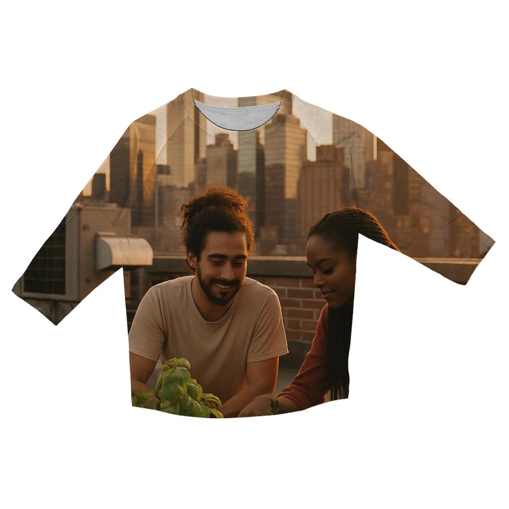 Sunset Golden Hour From A Rooftop Garden casual three quarter sleeve shirts