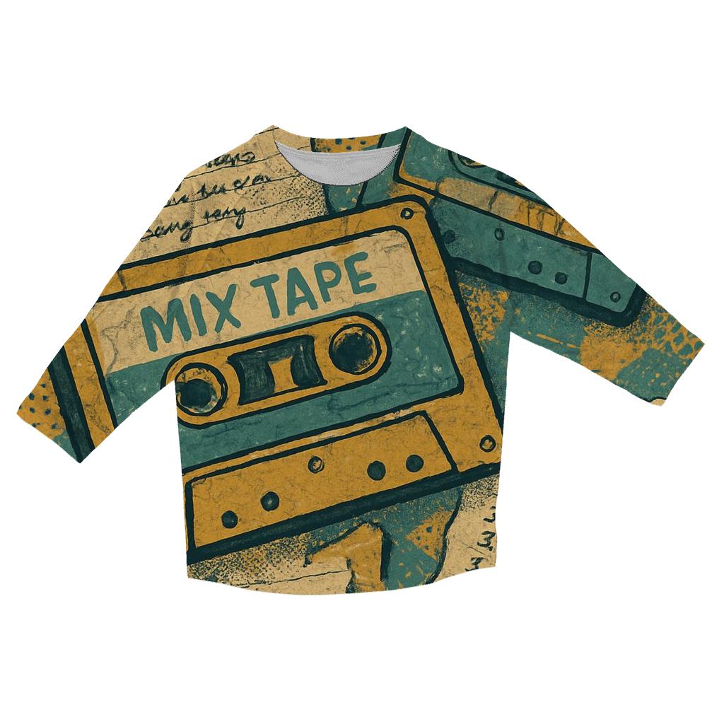Retro Cassette Tape Collage personalized 3/4 sleeve tees